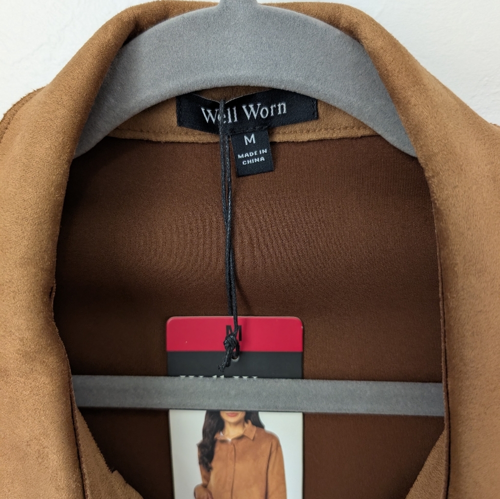 Well Worn Brown Faux Suede Button-Up  Jacket Size Medium - Picture 10 of 14